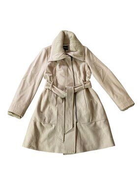 Express Beige Wool Blend Belted Coat Large